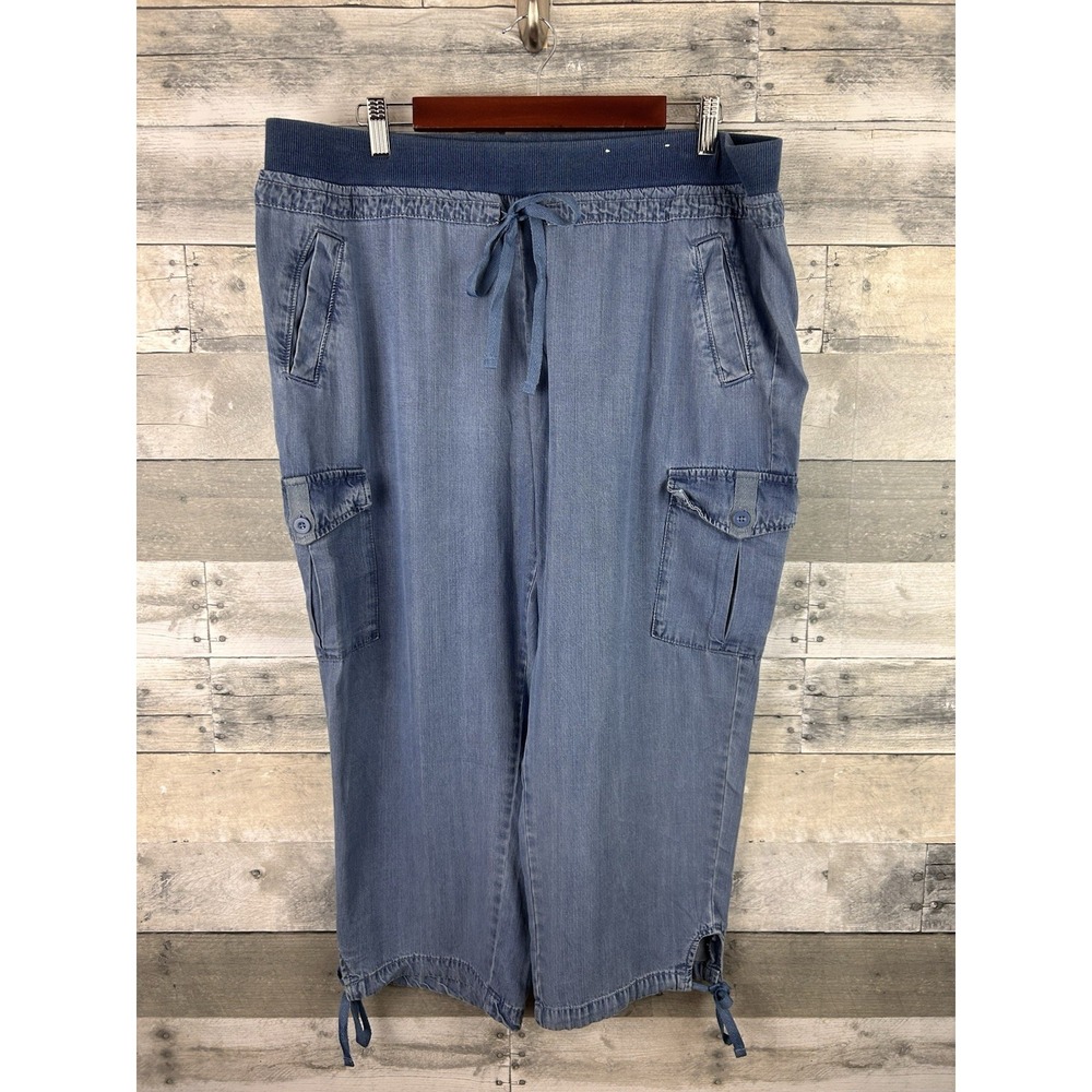 Classic Apparel Khakis & Company Blue Drawstring Pull On Capri Cargo Pants XL